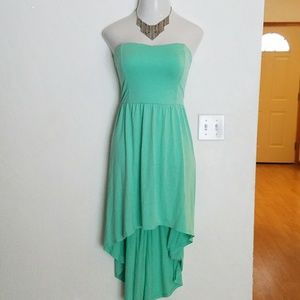 Teal high low strapless dress